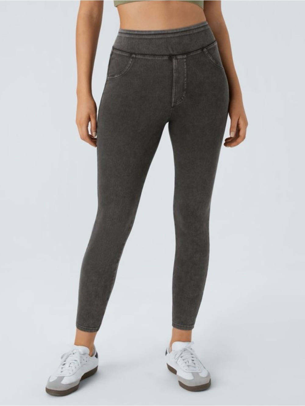 Halara Flex™ High Waisted 7/8 Pocket Denim Casual Washed Black Leggings Medium